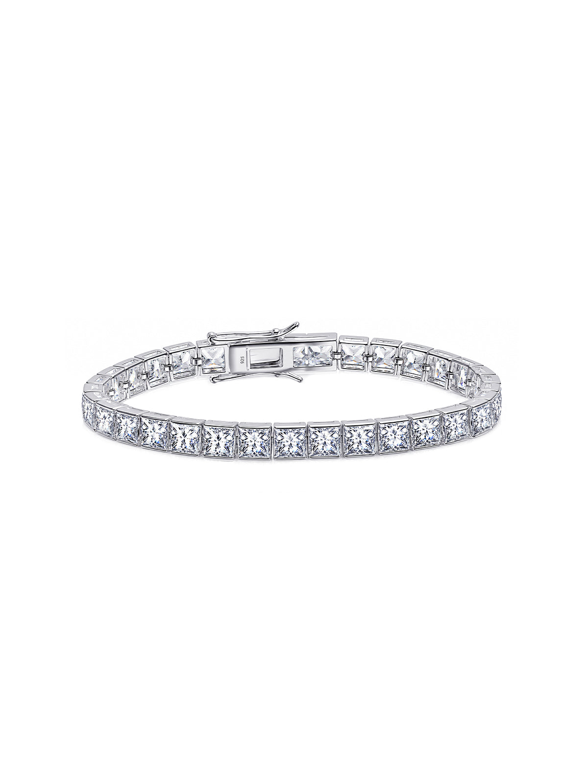 Square Cushion-Cut Cubic Zirconia Silver Tennis Bracelet