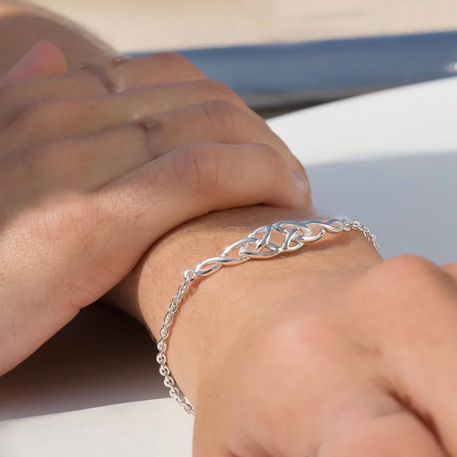 925 Sterling Silver Trinity Celtic Knot Chain Bracelet for Women