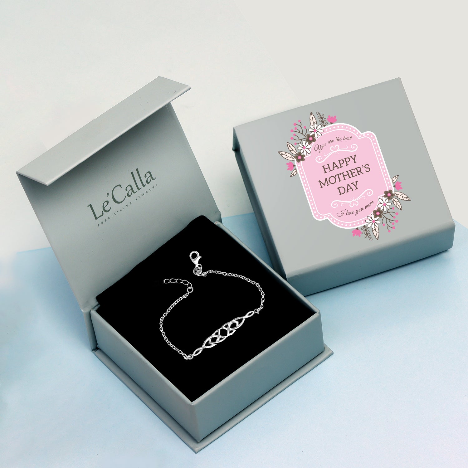 925 Sterling Silver Trinity Celtic Knot Chain Bracelet With Premium Mother's Day Gift Box for Women