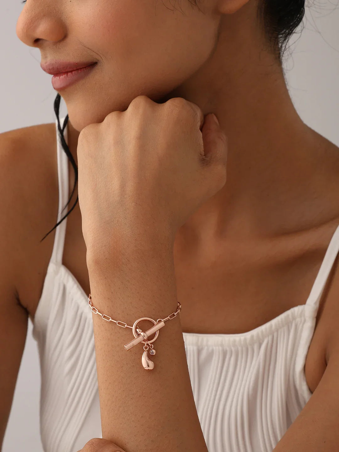 925 Sterling Silver Jewellery | 14K Rose Gold-Plated Dewlit Drop Chain Bracelet | acpl-ecom.myshopify.com