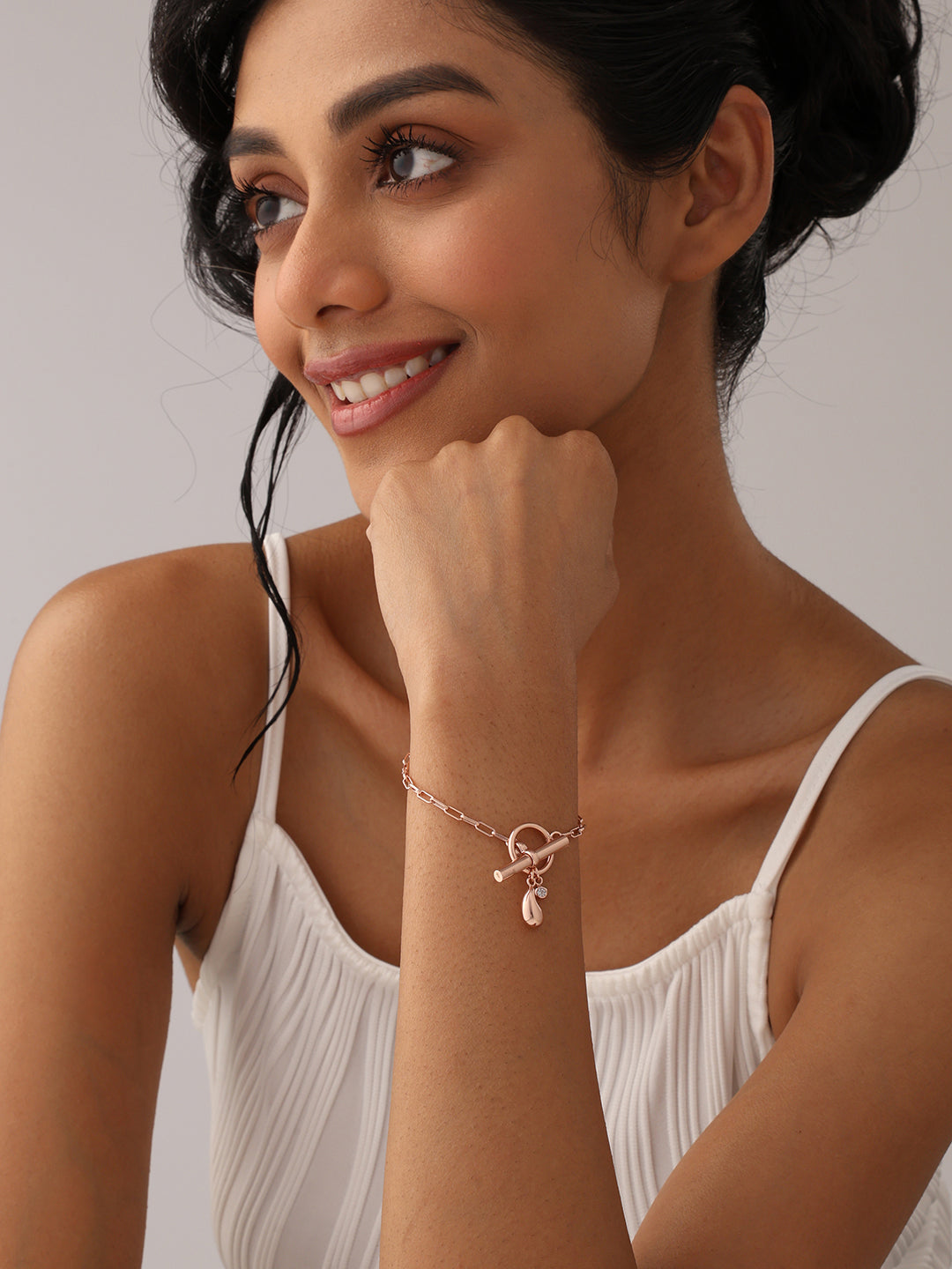 925 Sterling Silver Jewellery | 14K Rose Gold-Plated Dewlit Drop Chain Bracelet | acpl-ecom.myshopify.com