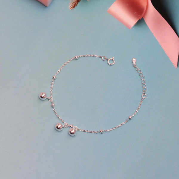 925 Sterling Silver Round Ball Beaded Dangle Charm Bracelet for Women