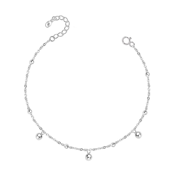 925 Sterling Silver Round Ball Beaded Dangle Charm Bracelet for Women