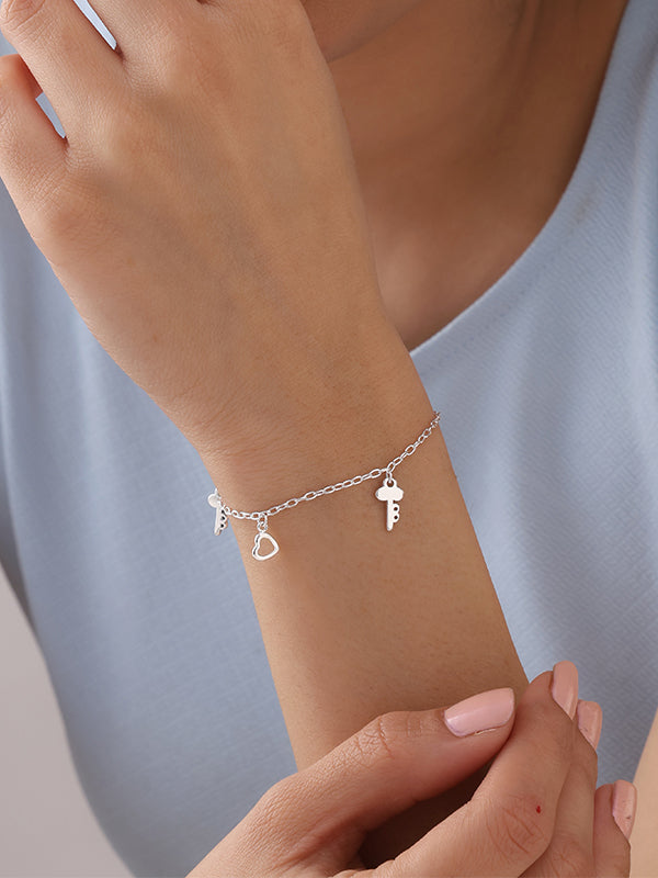 Silver Amora Heart & Key Charm Bracelet