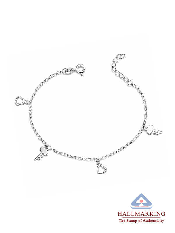 Silver Amora Heart & Key Charm Bracelet