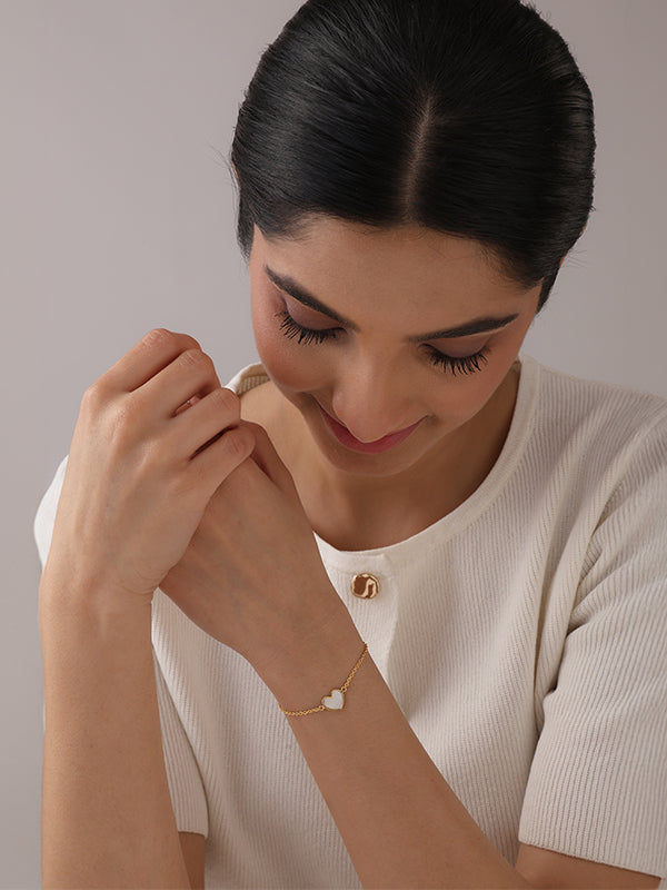 Golden Amora Mother of Pearl Heart Bracelet