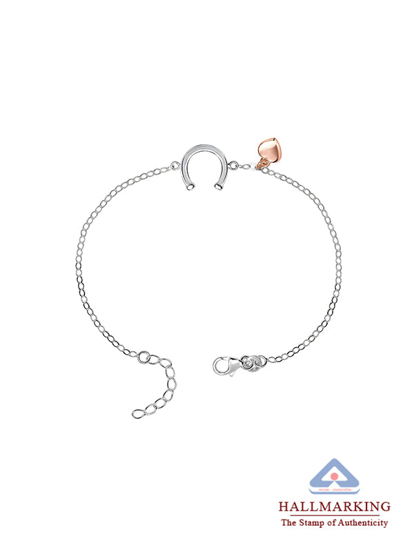 925 Sterling Silver Jewellery | 14K Rose-Gold Horseshoe-Heart Harmony Bracelet | acpl-ecom.myshopify.com