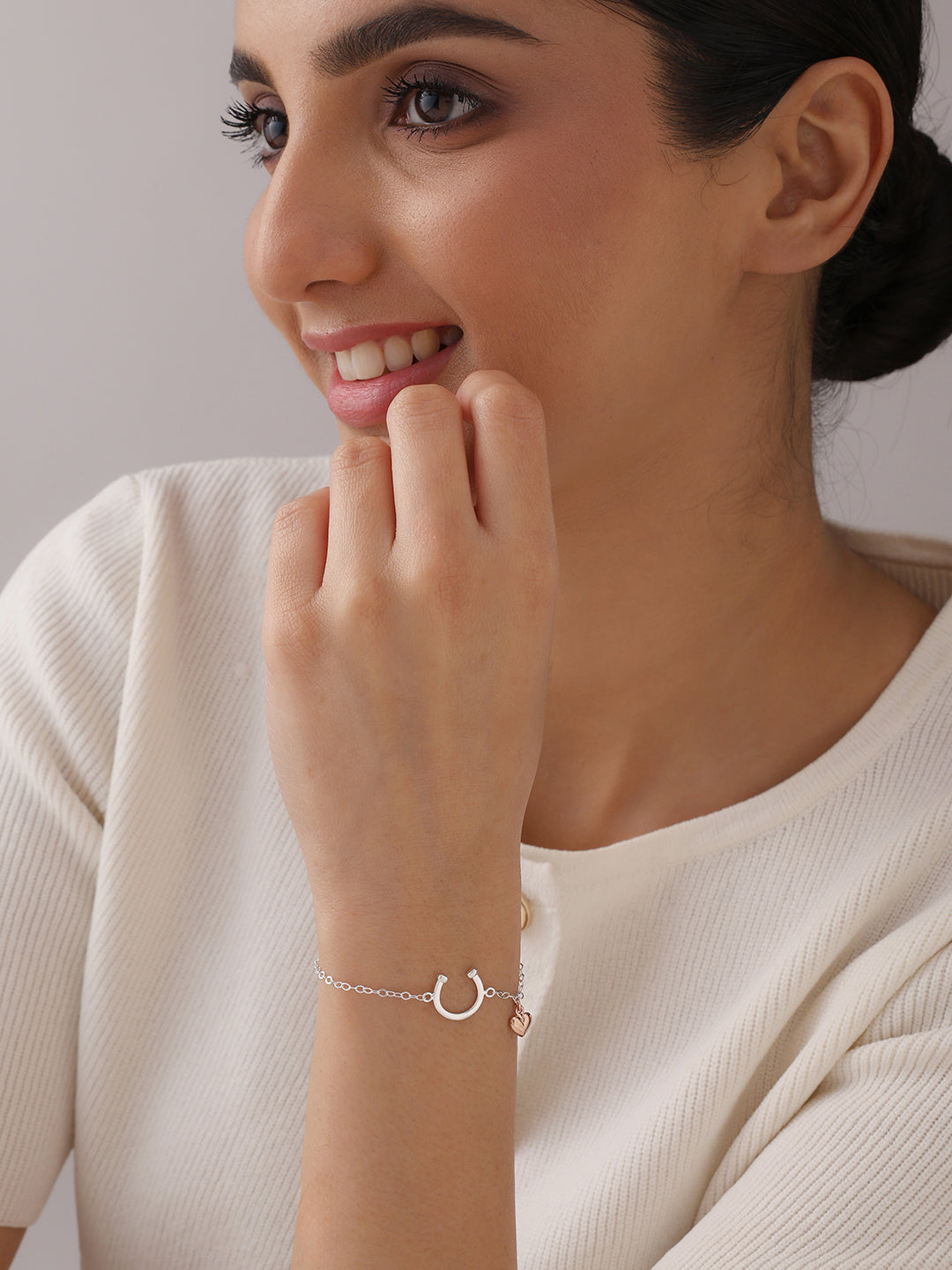 925 Sterling Silver Jewellery | 14K Rose-Gold Horseshoe-Heart Harmony Bracelet | acpl-ecom.myshopify.com