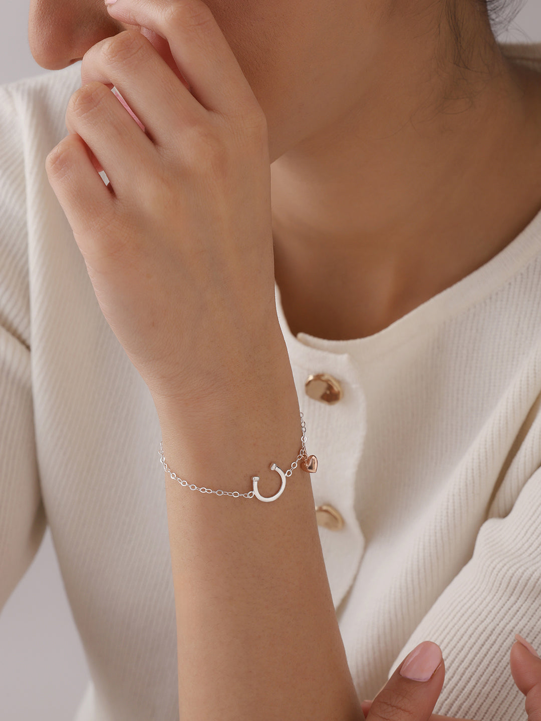 925 Sterling Silver Jewellery | 14K Rose-Gold Horseshoe-Heart Harmony Bracelet | acpl-ecom.myshopify.com