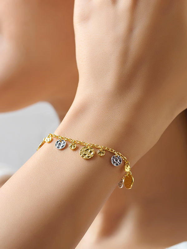 Radiant Rhythm Two-Tone Hammered Disc Silver Bracelet