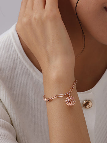 Rosé Radiance Filigree Charm Paperclip Chain Bracelet