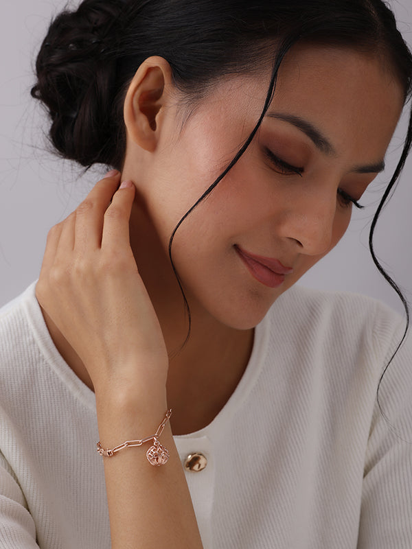 Rosé Radiance Filigree Charm Paperclip Chain Bracelet