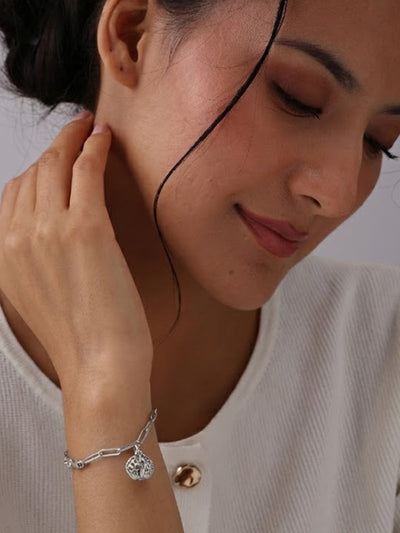 Silver Whimsy Filigree Charm Paperclip Chain Bracelet