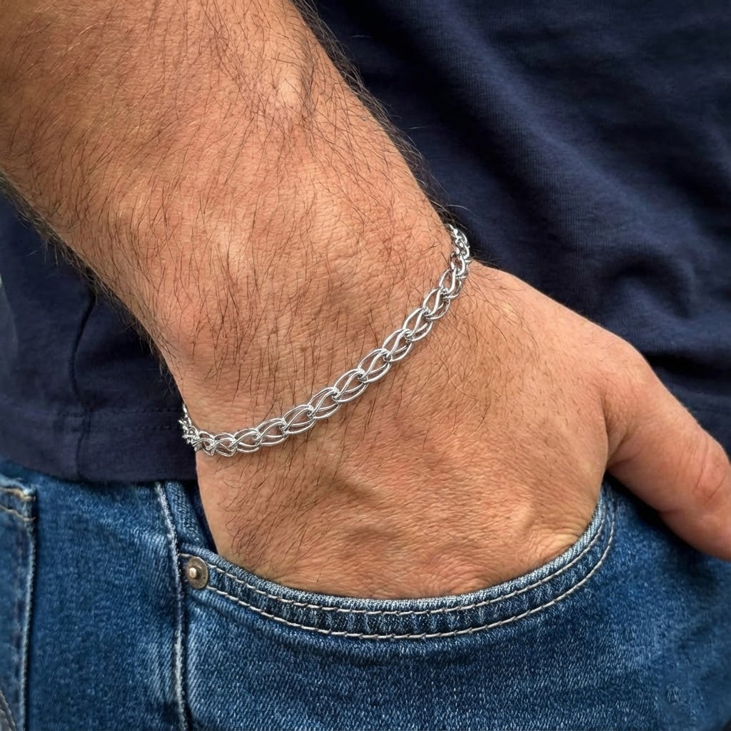 Rhodium Plated Curb Link Chain Bracelet for Men
