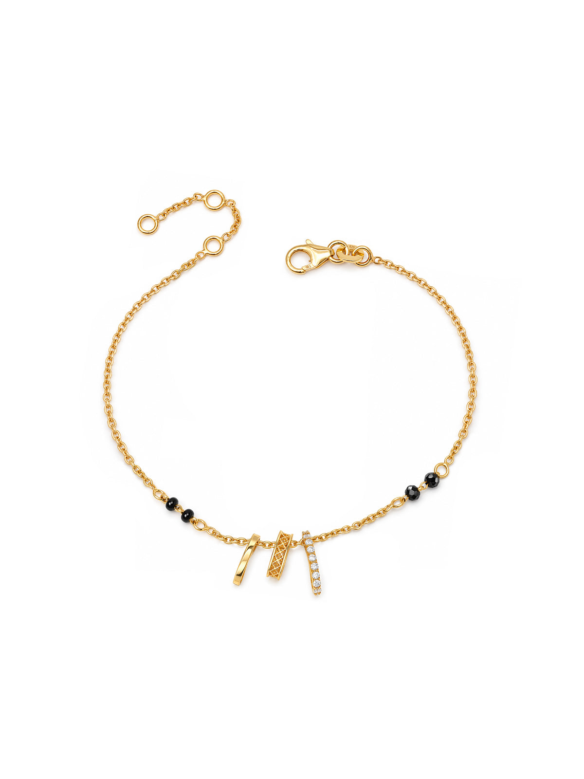 Gold-Plated Triple Ring Charm Mangalsutra Bracelet