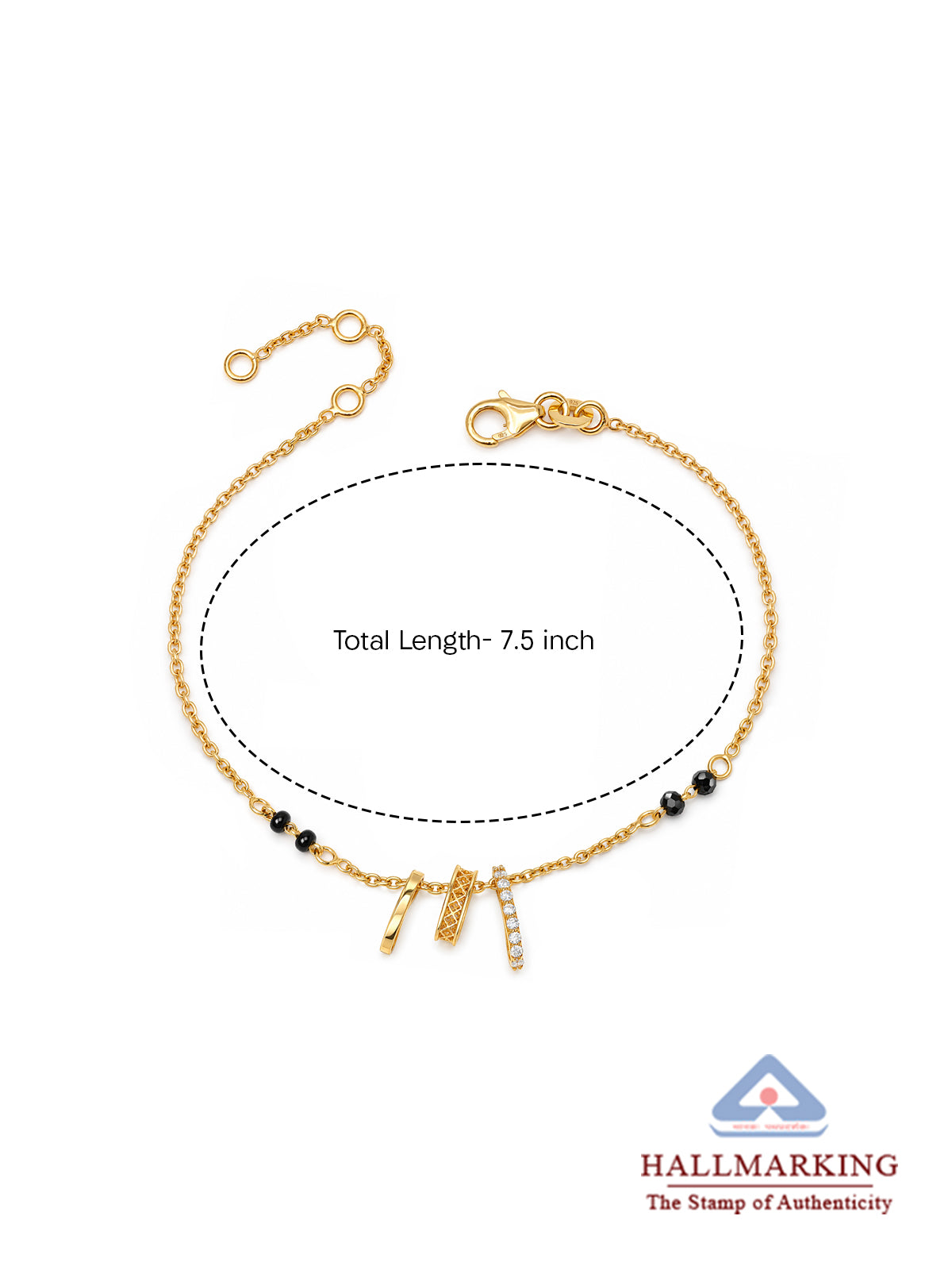 Gold-Plated Triple Ring Charm Mangalsutra Bracelet