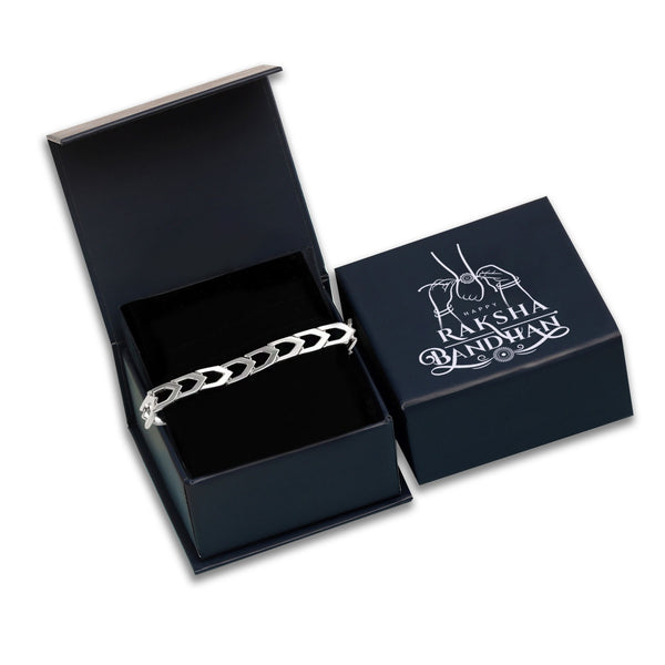 925 Sterling Silver Designer Chain Link Bracelet with Raksha Bandhan Gift Box For Brother