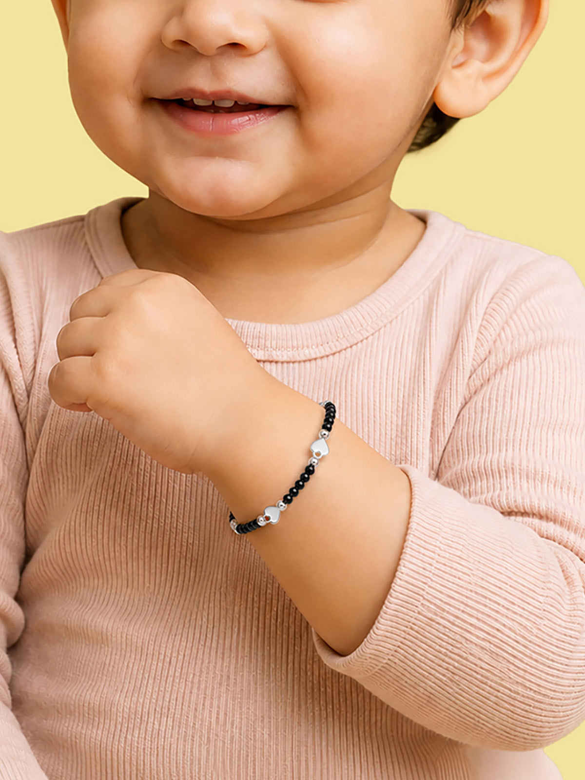 Protective Black Onyx Beads Heart Charm Nazariya Kids Bracelet 1PC