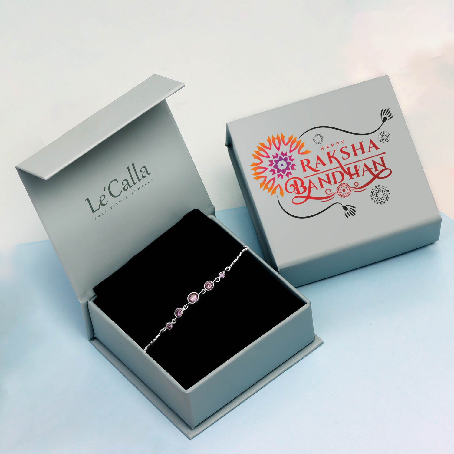 925 Sterling Silver Fancy Modern Amethyst Purple Zircon Stone Sliding Bolo Bracelets With Raksha Bandhan Gift Box For Sister