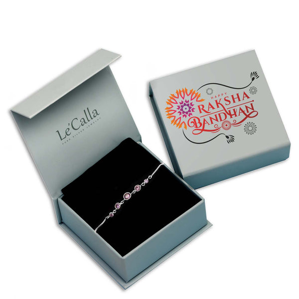 925 Sterling Silver Fancy Modern Amethyst Purple Zircon Stone Sliding Bolo Bracelets With Raksha Bandhan Gift Box For Sister