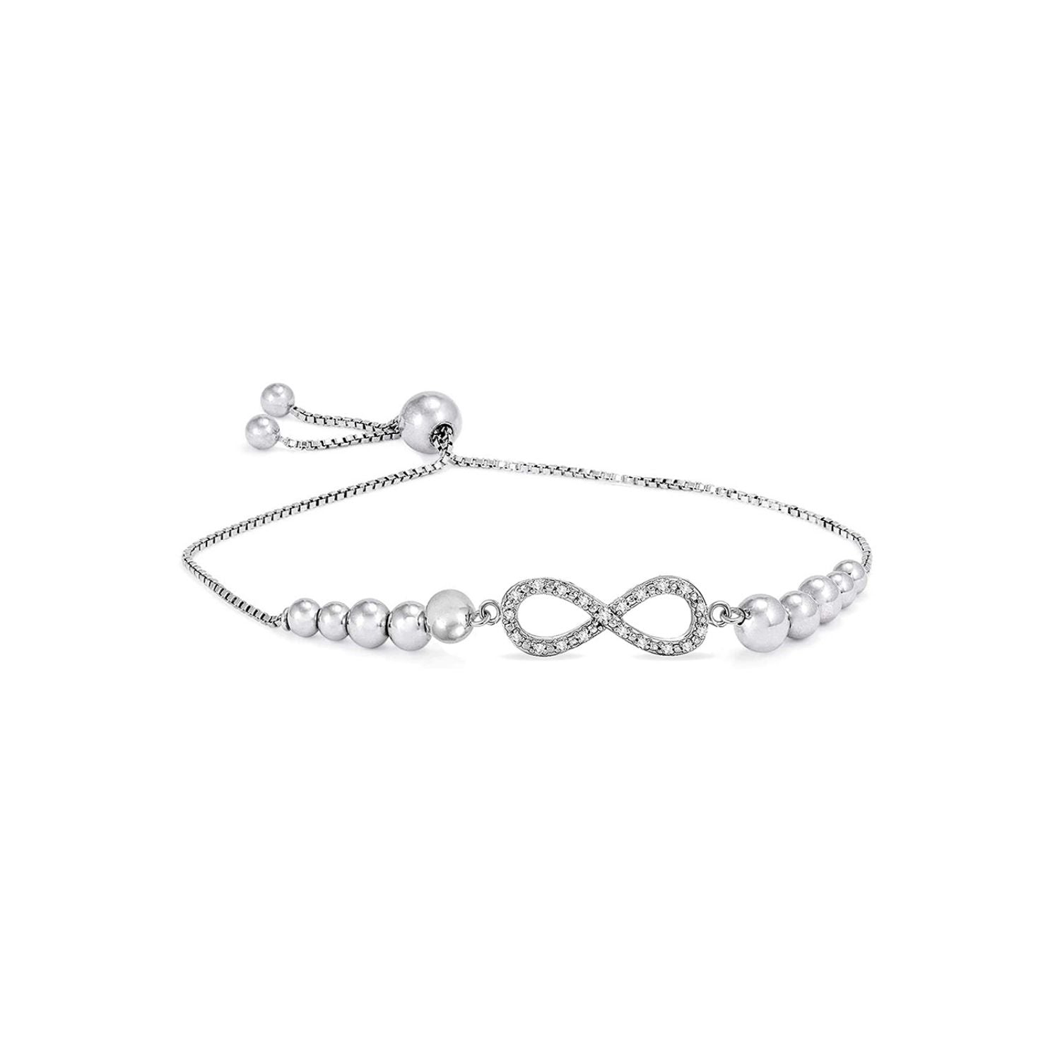 925 Sterling Silver Infinity CZ Ball Bead Sliding Bolo Bracelets for Women and Girls