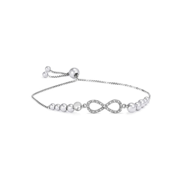 925 Sterling Silver Infinity CZ Ball Bead Sliding Bolo Bracelets for Women and Girls