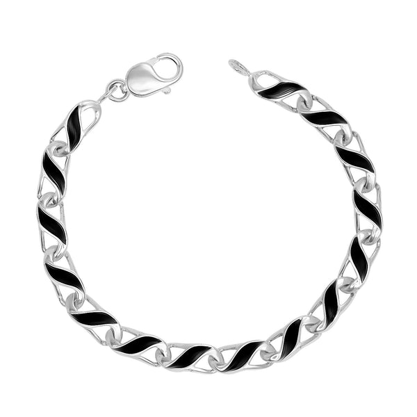 925 Sterling Silver Enamel Link Chain Bracelet for Men's