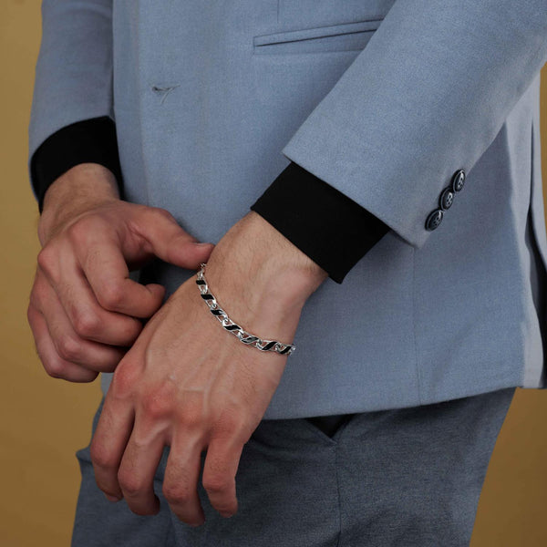 925 Sterling Silver Enamel Link Chain Bracelet for Men's