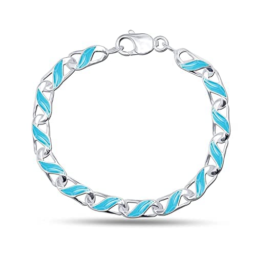 925 Sterling Silver Enamel Link Chain Bracelet for Men's