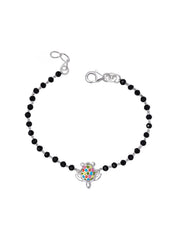 Silver Black Beaded Turtle Bracelet