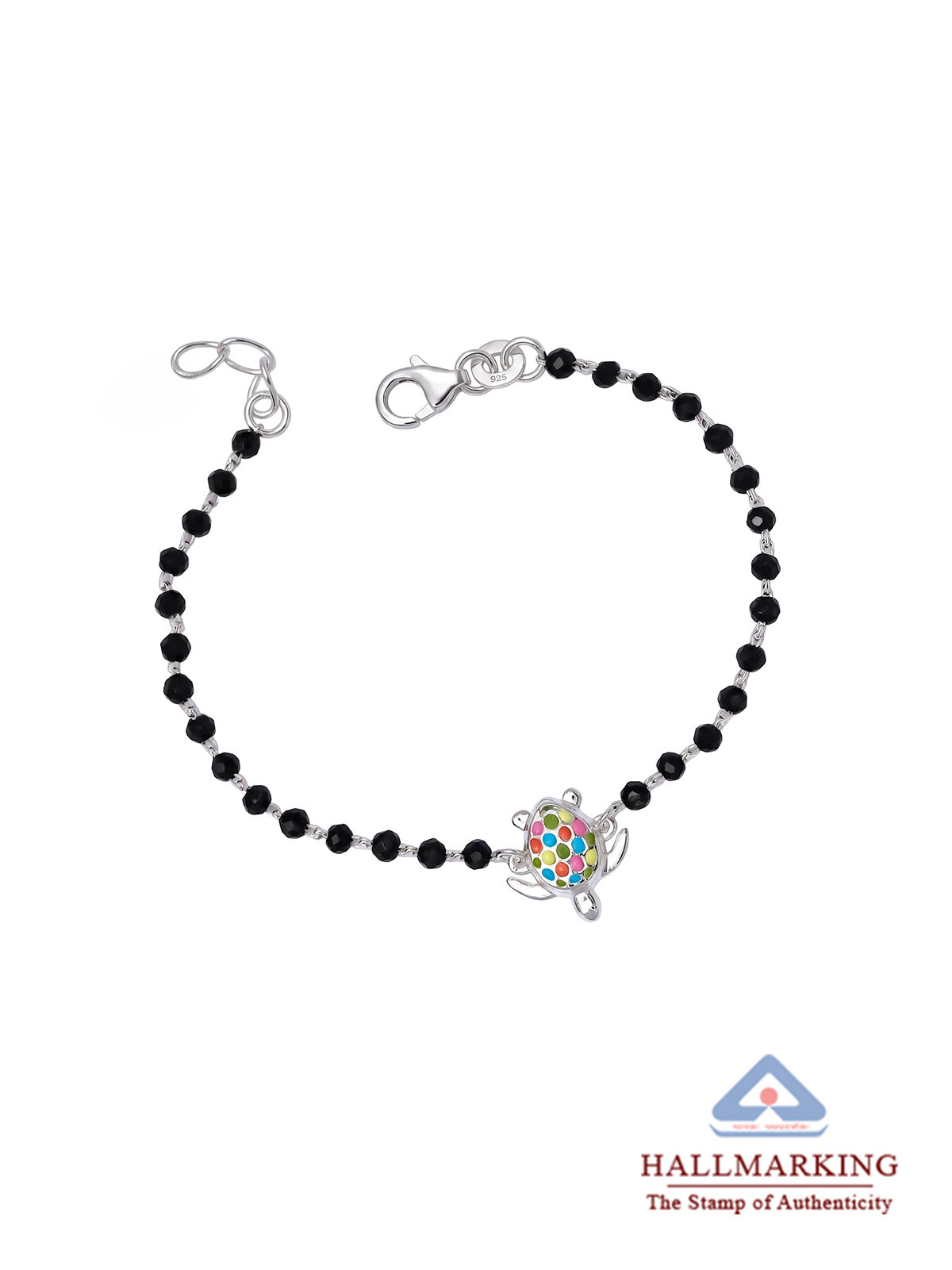 Silver Black Beaded Turtle Bracelet