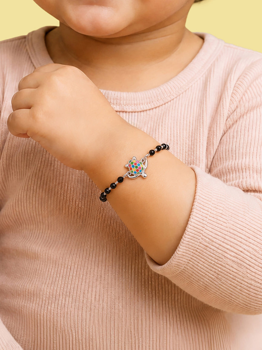Silver Black Beaded Turtle Bracelet