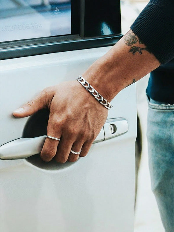 925 Sterling Silver Designer Chain Link Bracelet for Men 22 CM