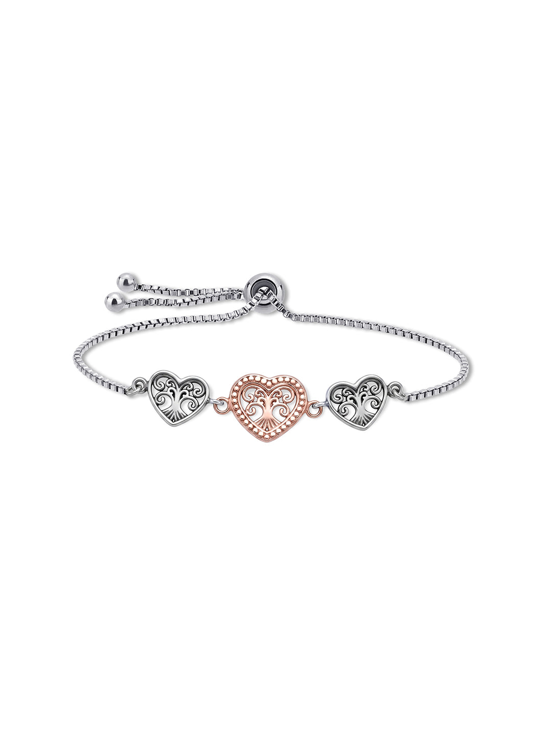 Eternal Bond Two-Tone Heart Adjustable Silver Bolo Bracelet