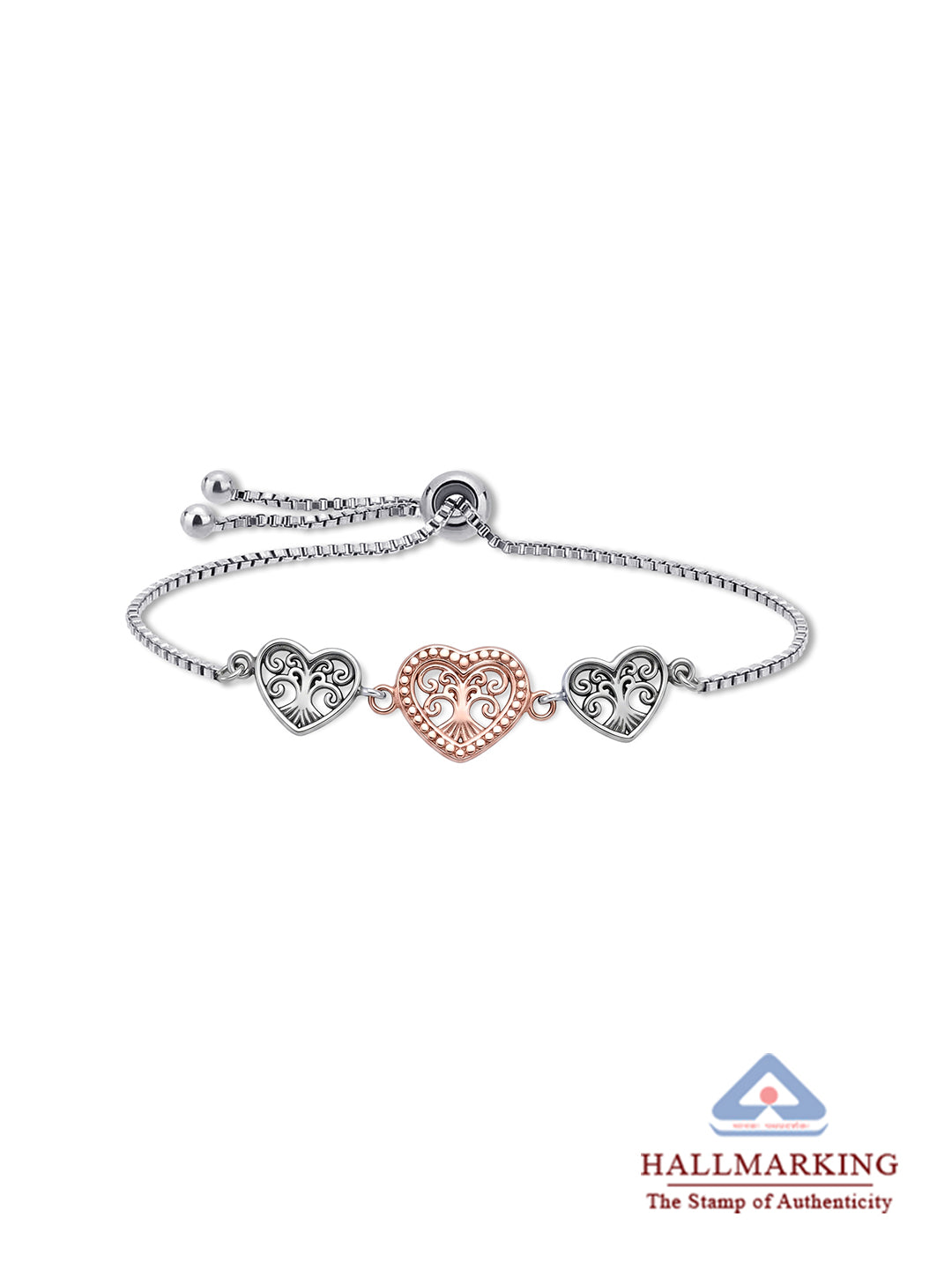 Eternal Bond Two-Tone Heart Adjustable Silver Bolo Bracelet