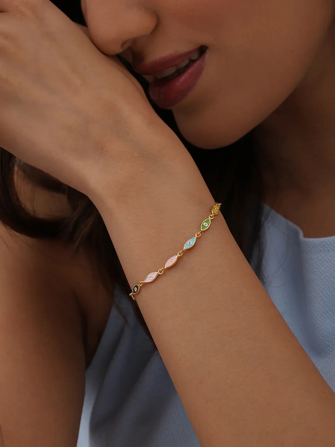 Golden Aegis Enamel Eye Bracelet