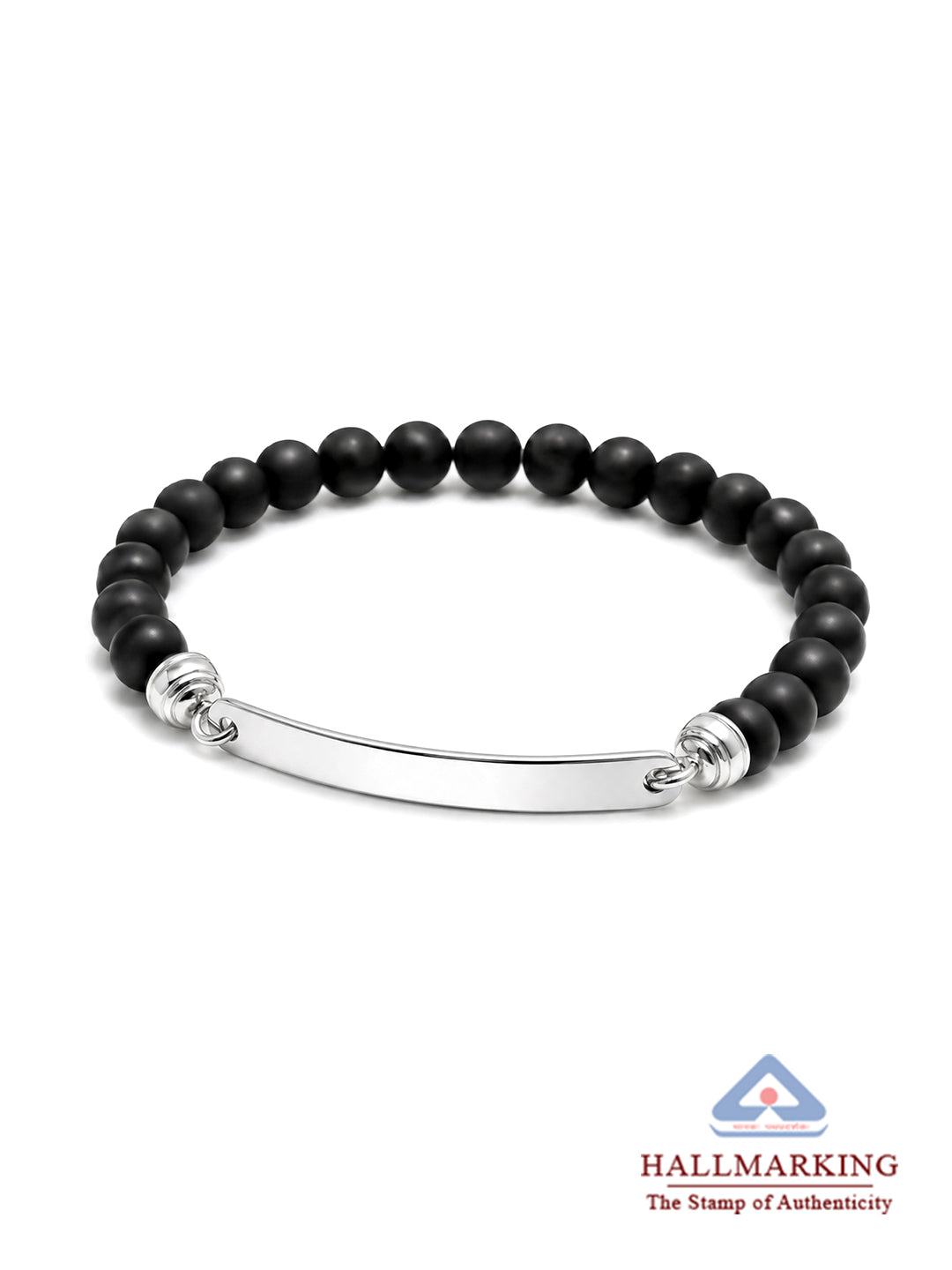 Black Bead Silver Bar Bracelet
