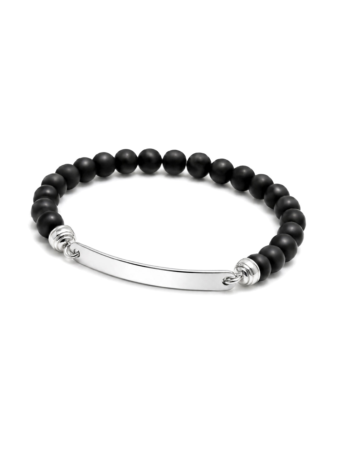 Black Bead Silver Bar Bracelet