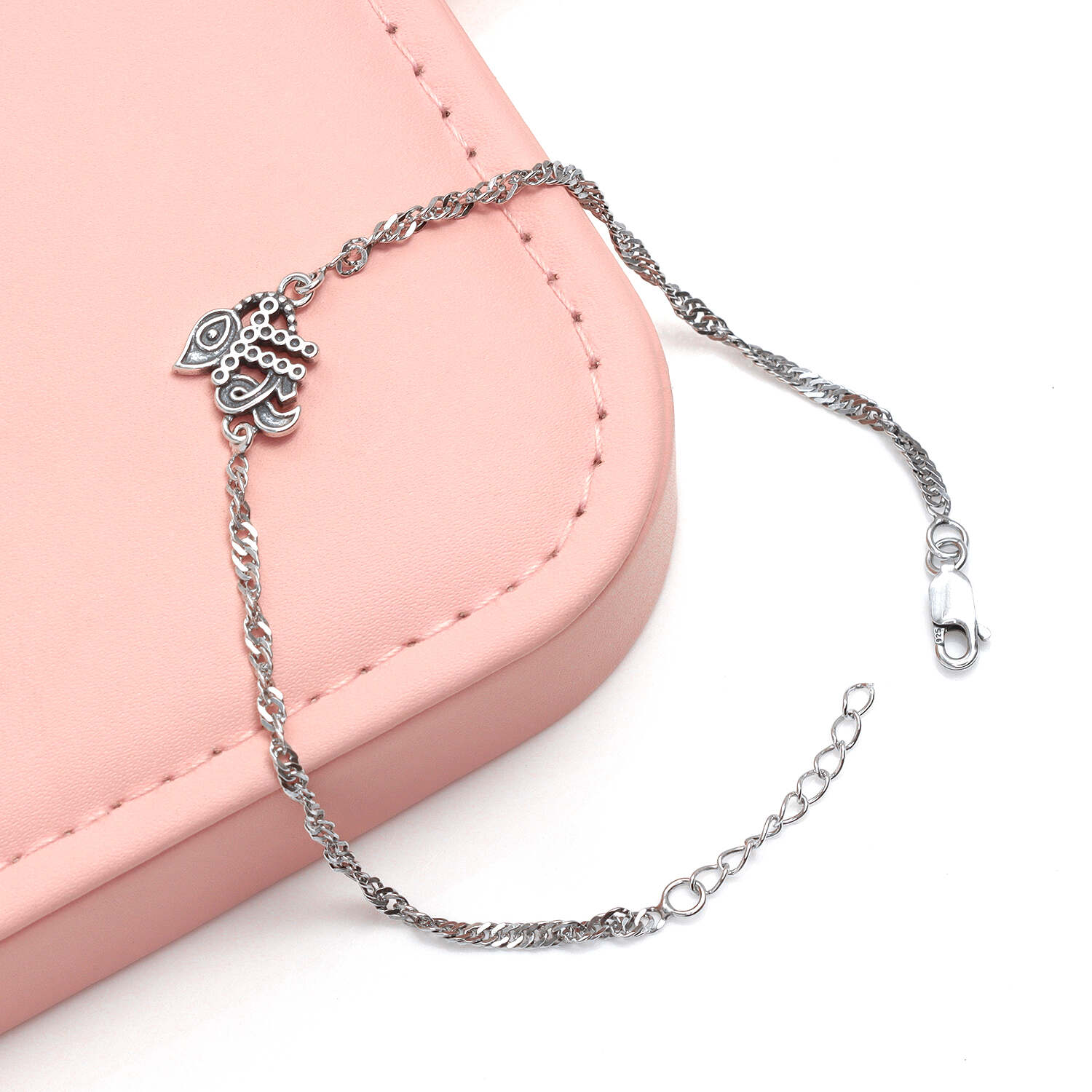 925 Sterling Silver Shree Letter With Peacok Feather Rakhi Bracelet for Men and Boys