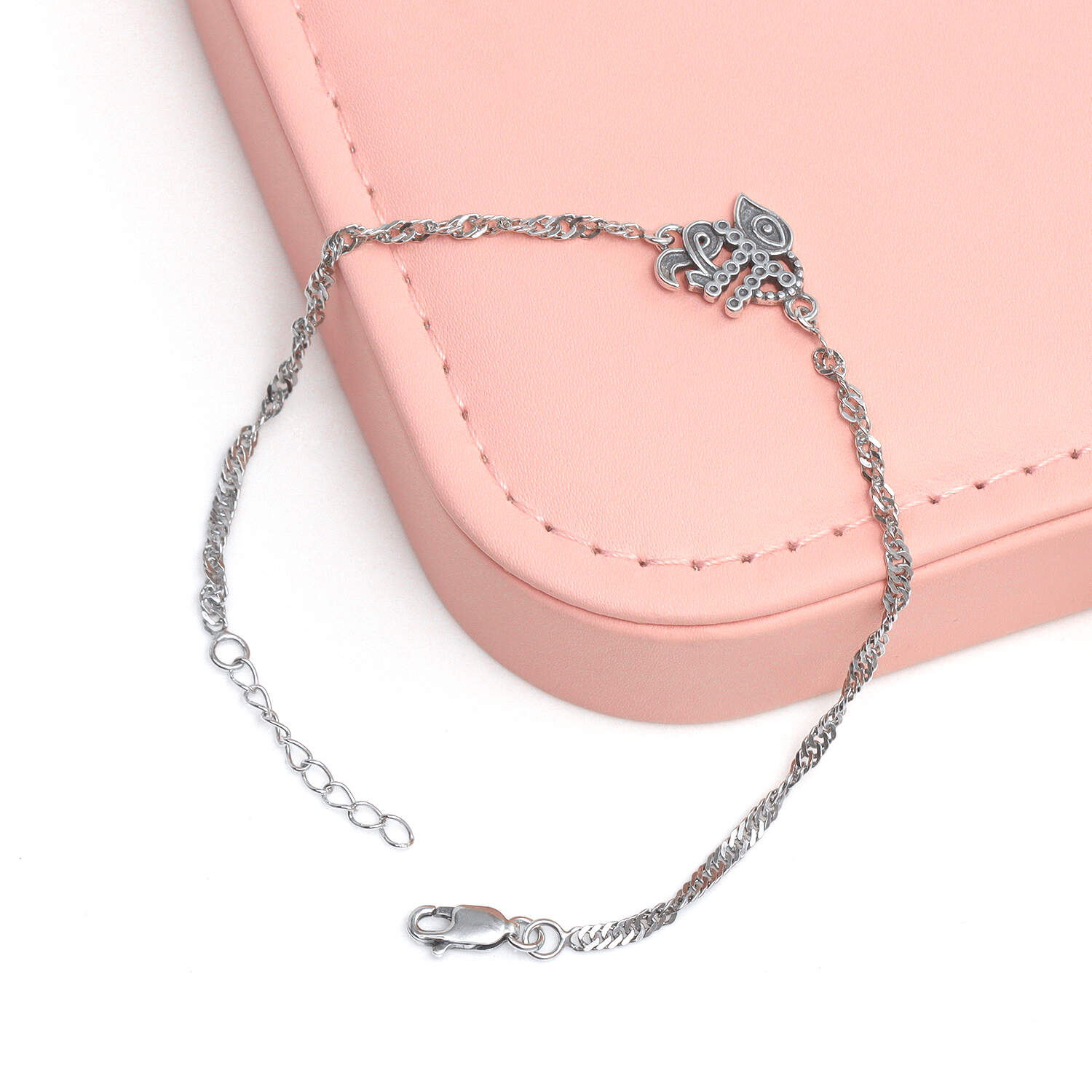 925 Sterling Silver Shree Letter With Peacok Feather Rakhi Bracelet for Men and Boys