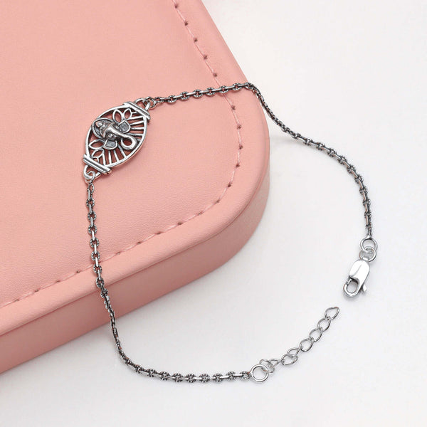925 Sterling Silver Ganesh Ji Antique Finish Floral Design Rakhi Bracelet for Men and Boys
