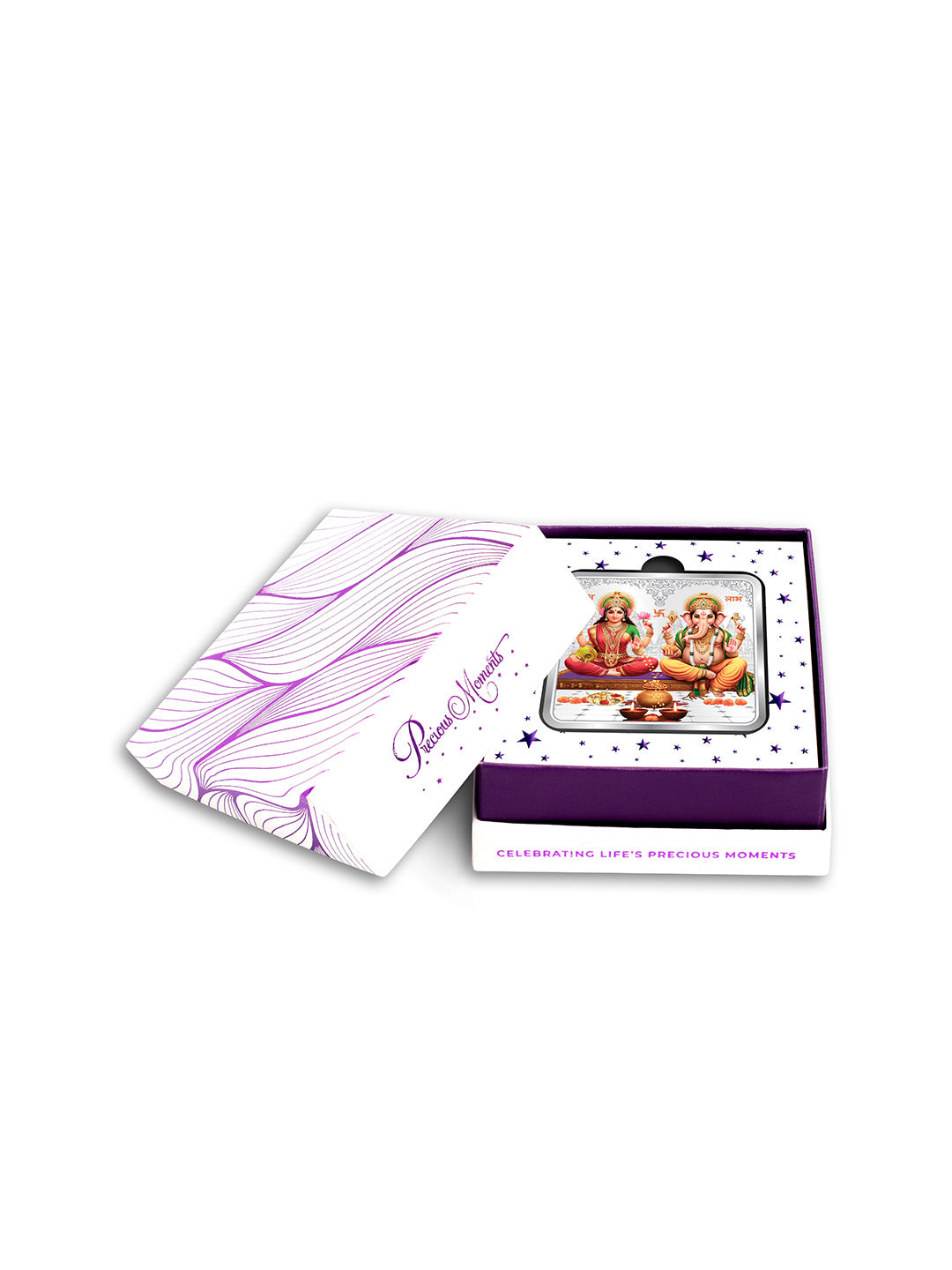 BIS Hallmarked Laxmi Ganesh Square Silver Coin With 999 Purity