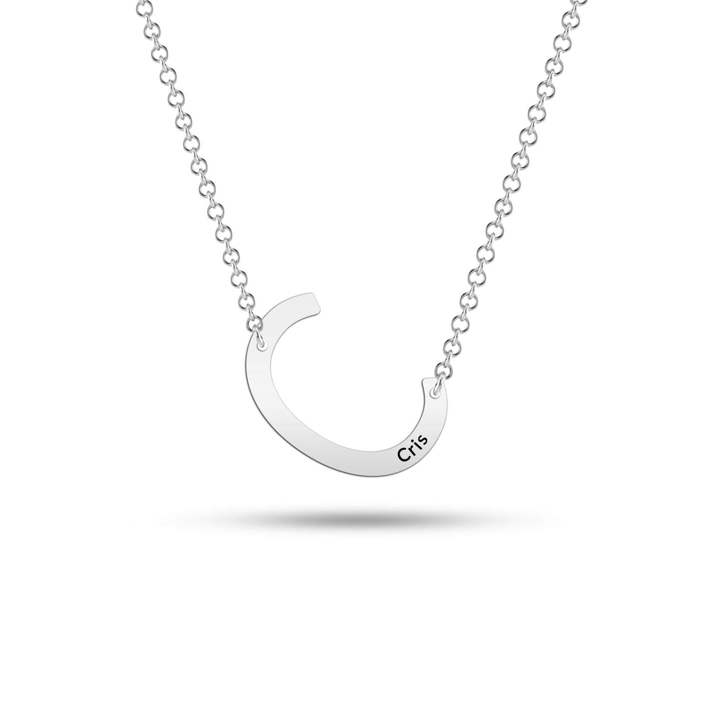 Personalised 925 Sterling Silver Large Initial with Engravable Name Offset Pendant Necklace for Men Women and Teen