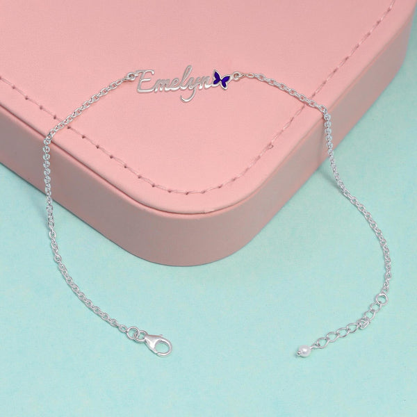Personalised 925 Sterling Silver Name and Enamel Anklet for Women and Girls (SINGLE ANKLET)