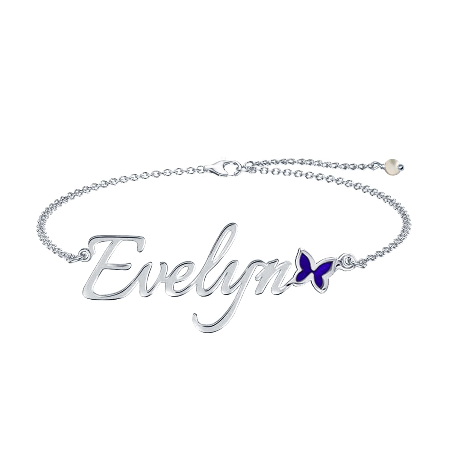 Personalised 925 Sterling Silver Name and Enamel Anklet for Women and Girls (SINGLE ANKLET)