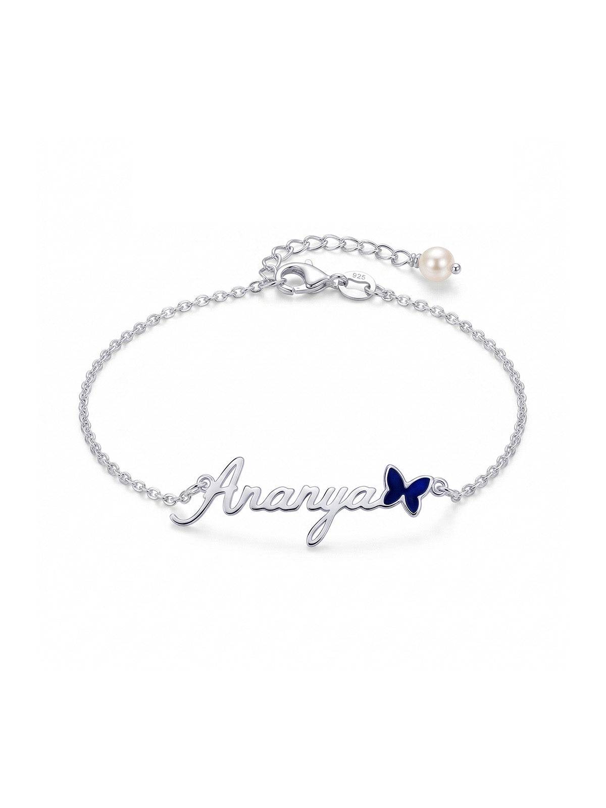 Personalised Name Anklet with Butterfly Charm - Single