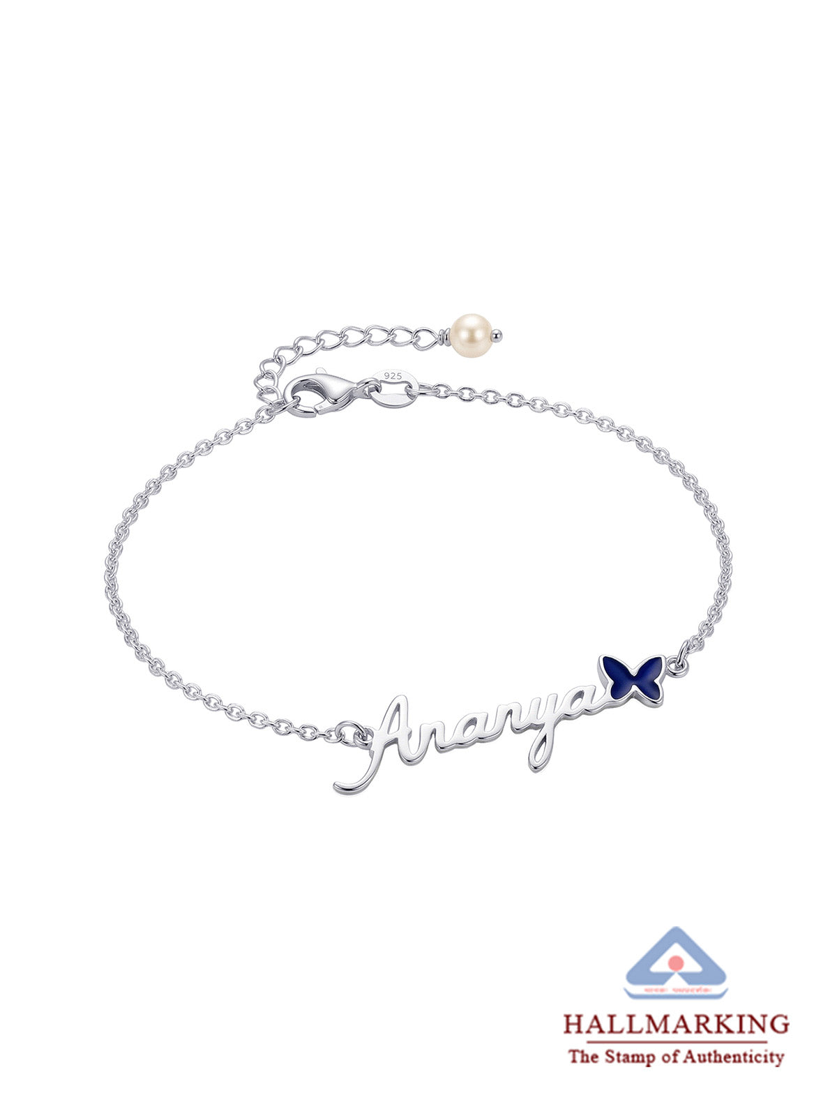 Personalised Name Anklet with Butterfly Charm - Single