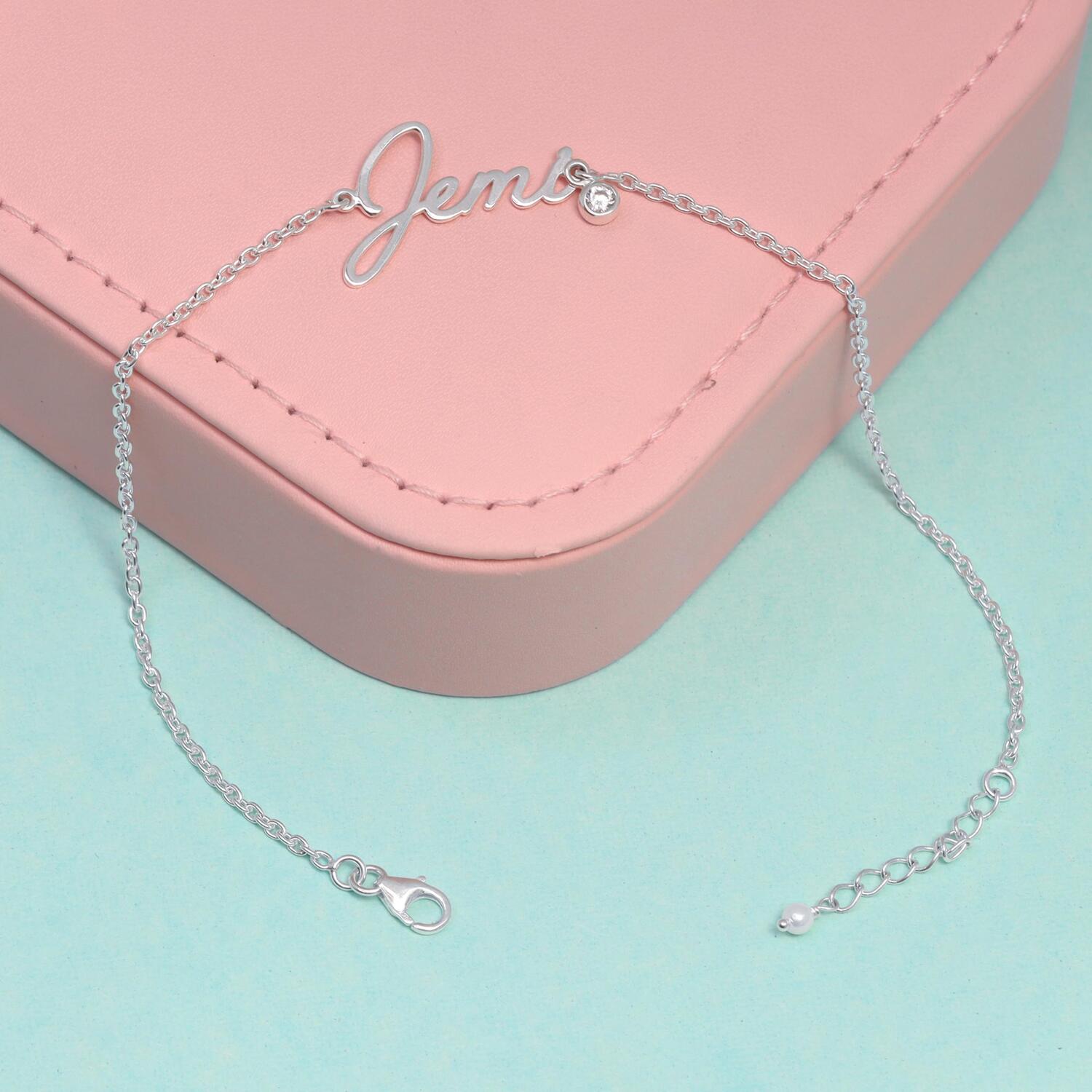 Personalised 925 Sterling Silver Name Signature Font Name Anklet for Womens and Girls (SINGLE ANKLET)