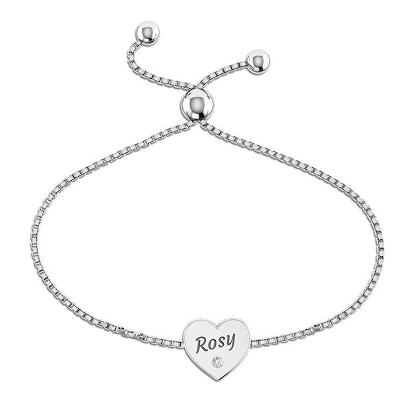 Personalised 925 Sterling Silver Name Heart Bracelet for Teen Women