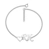 Personalised 925 Sterling Silver Heart with Initial Couple Bracelet for Teen Women